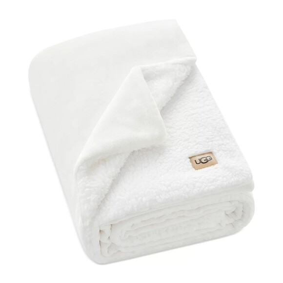 NWT UGG REVERSIBLE VELVET PLUSH SHERPA LINED THROW SNOW WHITE 50‎ X 70 - Picture 4 of 4